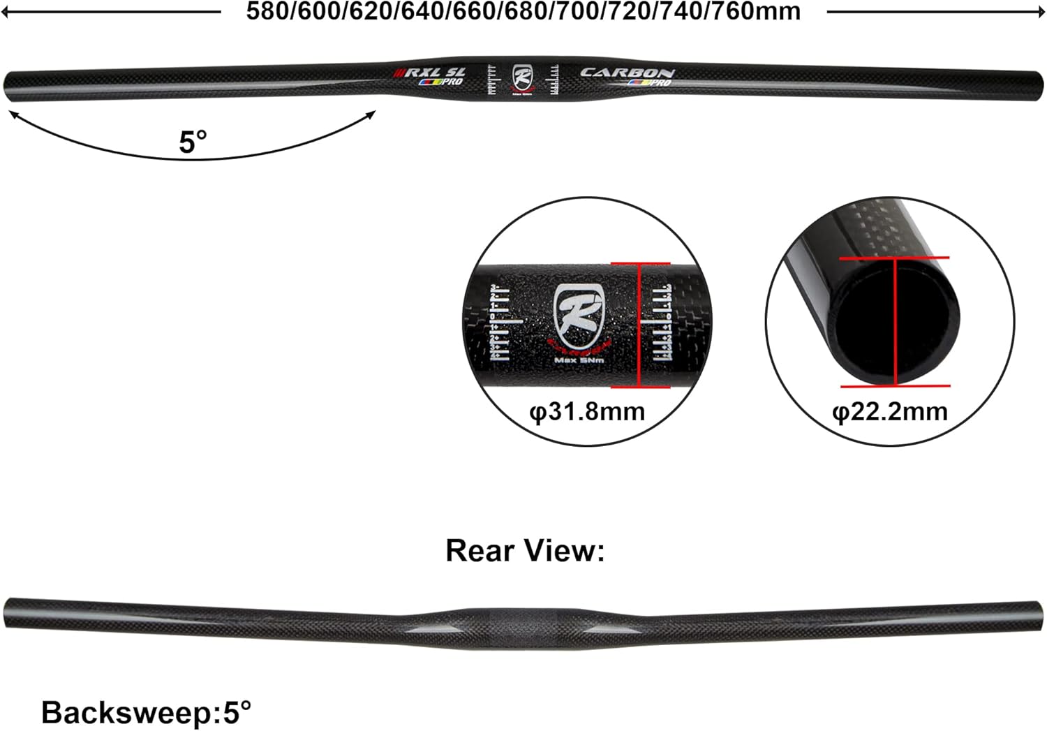 Manubrio MTB, Manubrio Carbonio, 31,8mm Manubrio Flat 760 mm, 3K Manubrio Mountain Bike Dritto 76cm per Downhill Bici Da Corsa, Ebike BMX Enduro XC Dirt City Bike - immagine 3