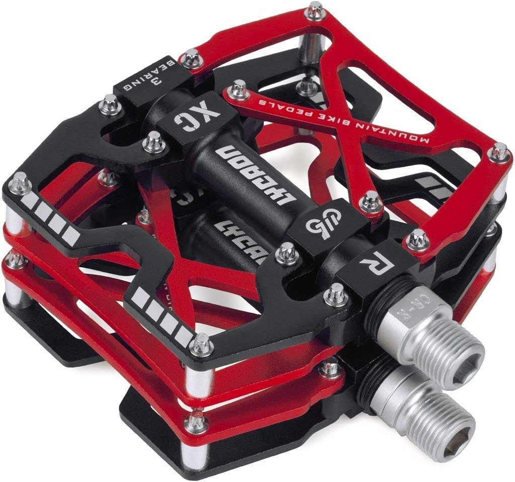 LYCAON Pedali per Bicicletta, Pedale per Bici Antiscivolo in Lega di Alluminio CNC, 3 Pedali Cuscinetti per BMX MTB 9/16 Pollici