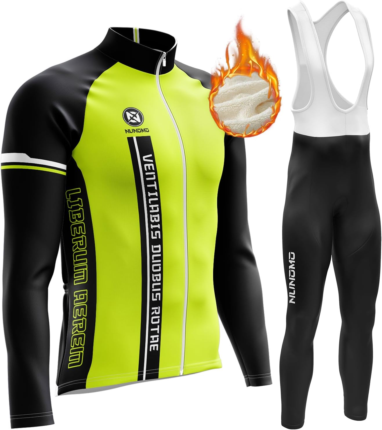 NUNOMO Abbigliamento Completo Ciclismo Uomo Tuta Bici da Corsa Invernale Maglia MTB Manica Lunga + Salopette Imbottiti con Gel 9D MTBGel Caldo e Antivento
