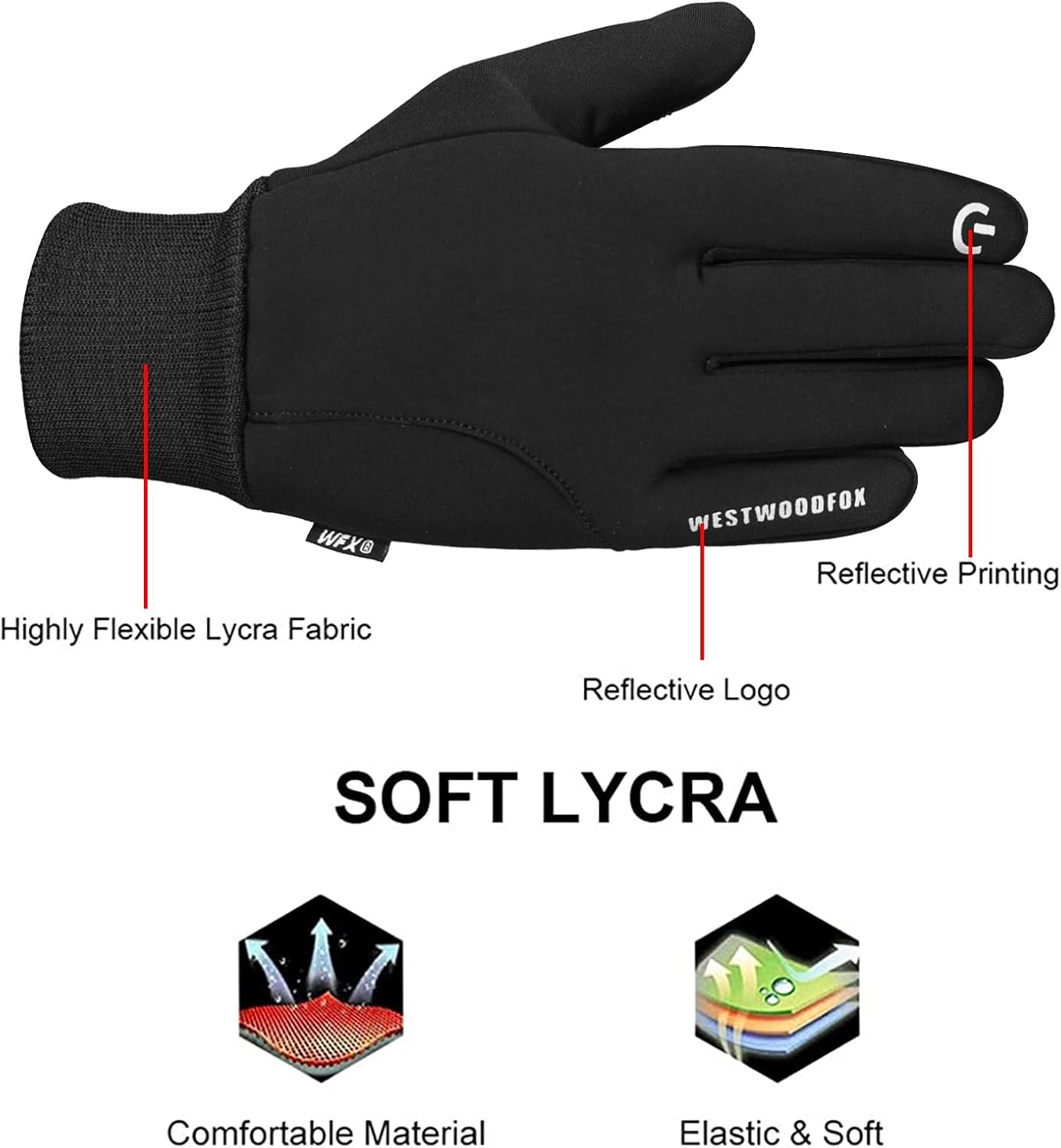 WESTWOOD FOX Guanti da ciclismo invernali per touch screen, antivento, termici, antiscivolo, fodera in caldo pile per escursionismo, guida, arrampicata, equitazione, sci - immagine 2