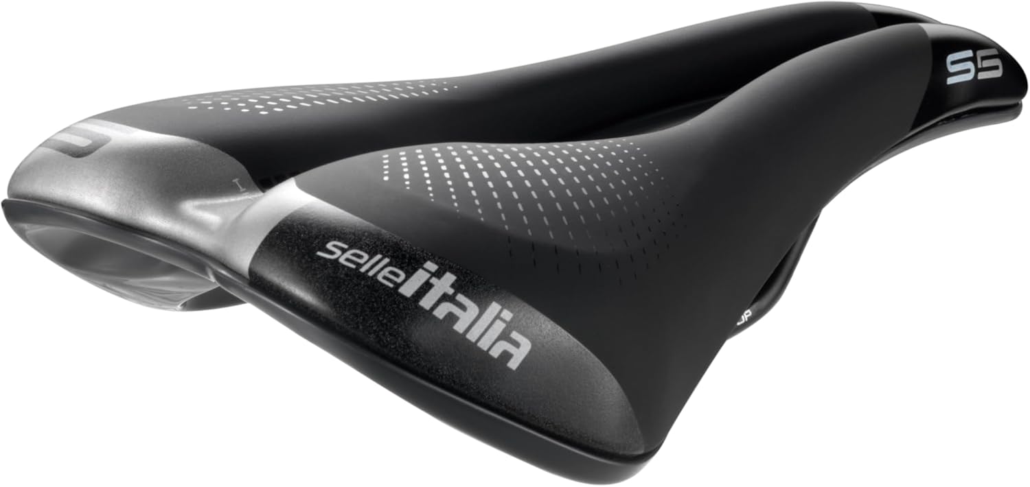 Selle Italia S5 Superflow - Sella City Bike e Bicicletta Urbana con Imbottitura Gel, Rivestimento con Inserti ad Alta Visibilità e Foro Anatomico, Telaio in Fec Alloy