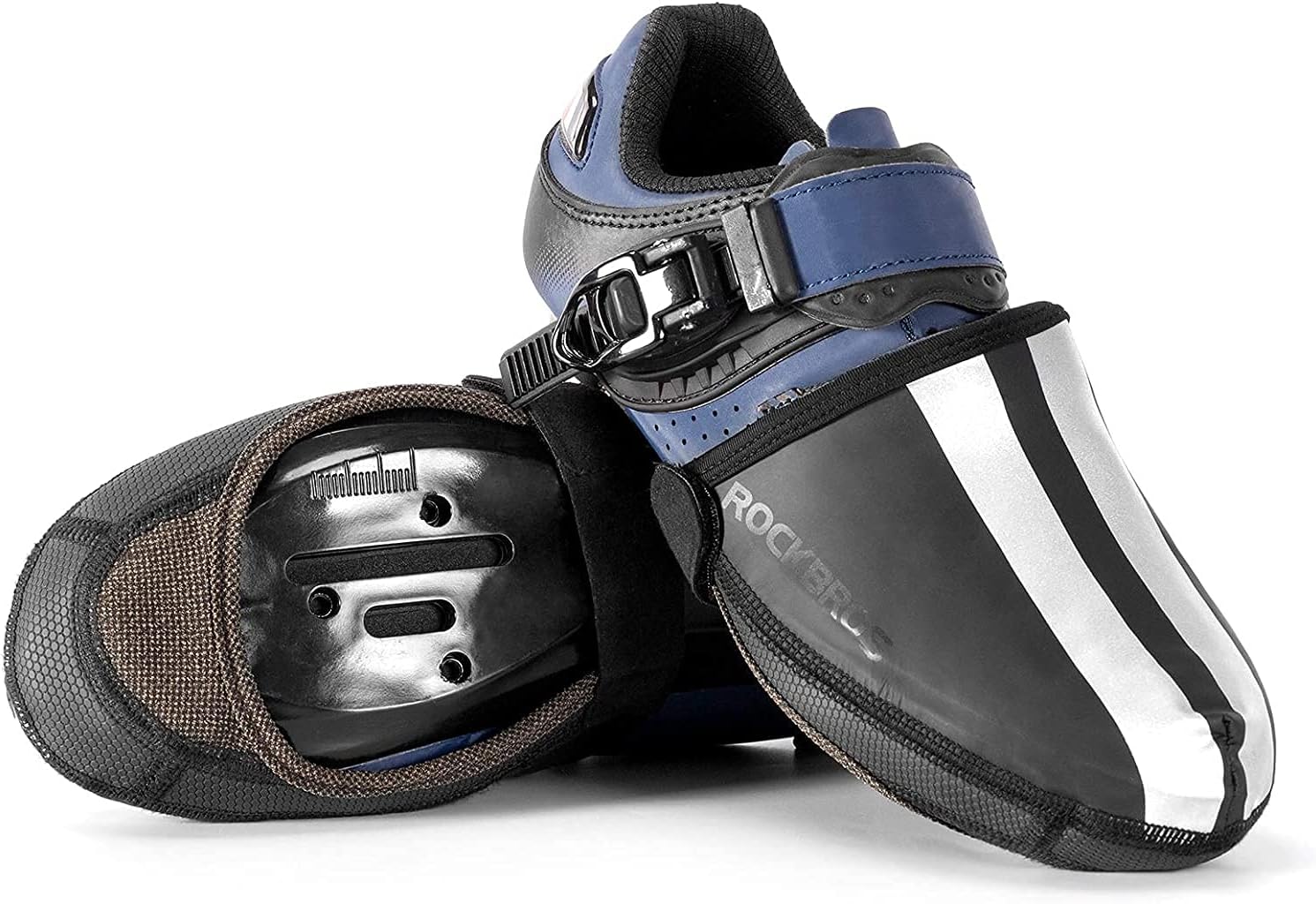 ROCKBROS Copriscarpe Ciclismo Invernale Caldo, Copripunta Antivento Termici Impermeabili per Bici MTB, Strisce Riflettenti, Anti-Fango, Universale Uomo Donna, 3 Taglie S 39-40 M 41-43 L 44-46 - immagine 8