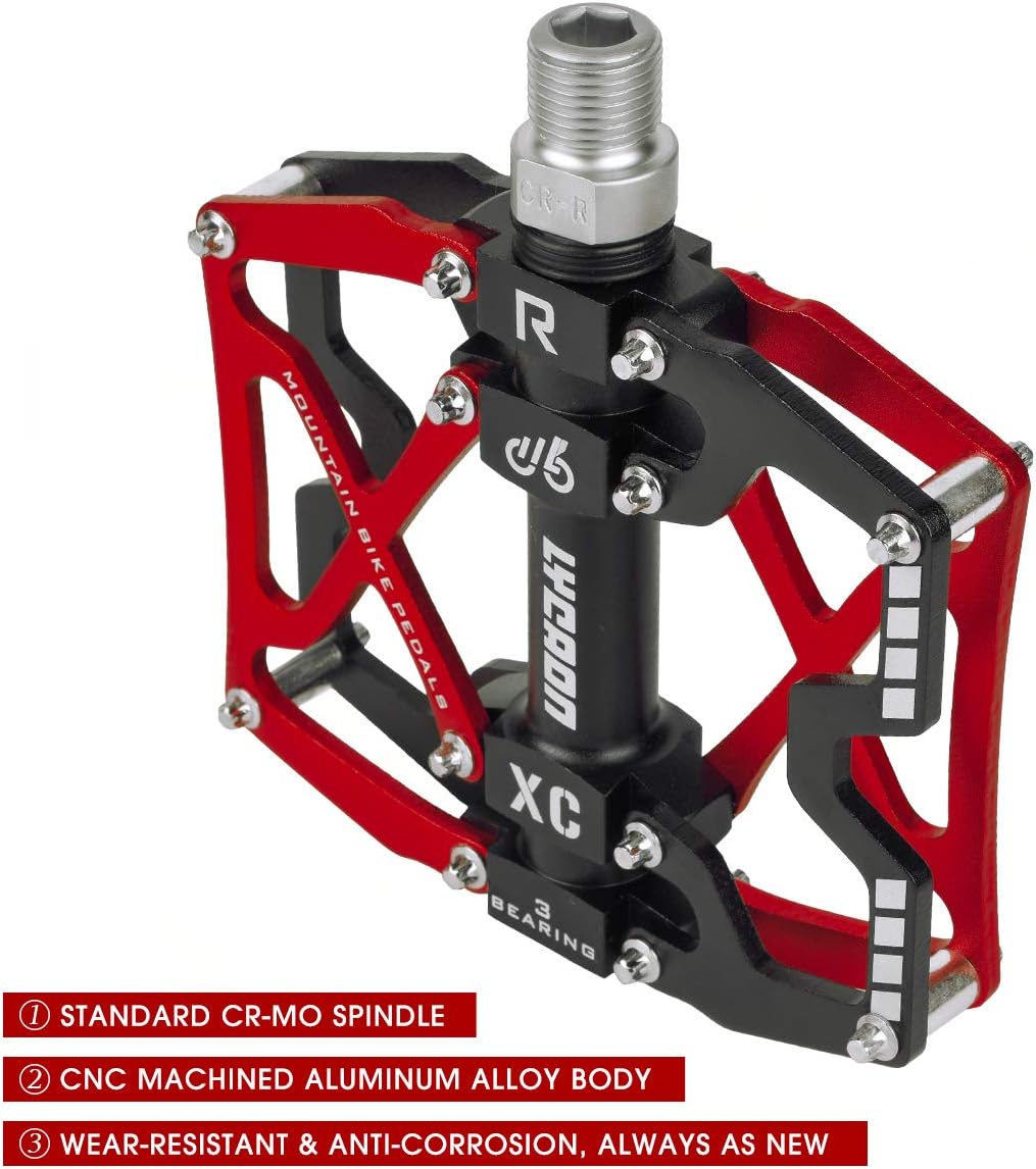 LYCAON Pedali per Bicicletta, Pedale per Bici Antiscivolo in Lega di Alluminio CNC, 3 Pedali Cuscinetti per BMX MTB 9/16 Pollici - immagine 3
