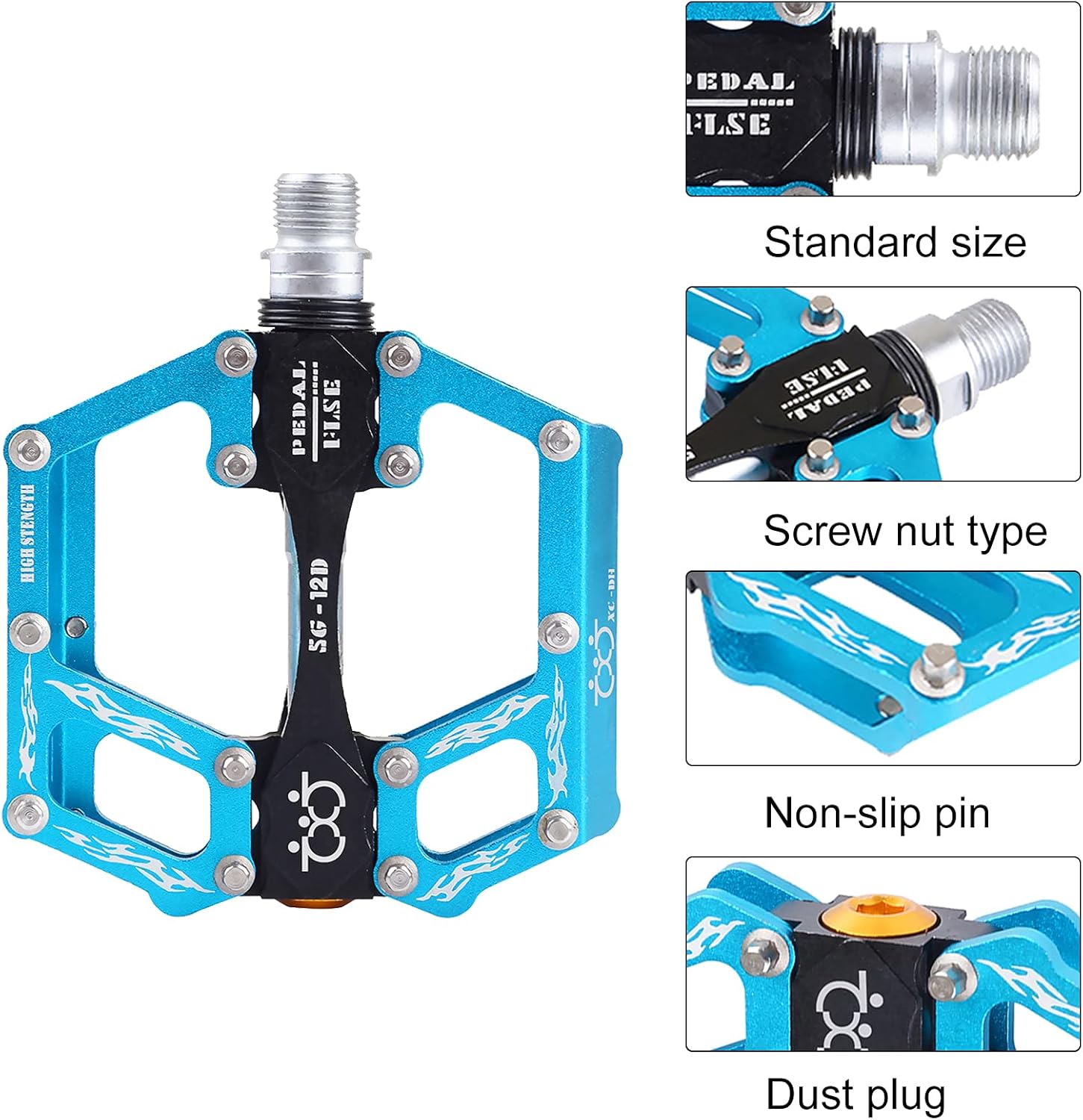 Pedali della Bicicletta Pedale della Bici in Alluminio Ciclismo/Strada Mountain MTB/BMX Pedale della Bici con Pedali Super Bearing Platone Stabile con Pedale Antiscivolo per 9/16 - immagine 2