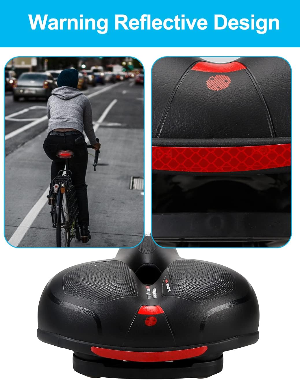 Sella della Bicicletta, Sedile per Bici Ergonomico Hollow Ampia Sedile da Ciclismo Confortevole con Sostituzione di Nastro Riflettente per MTB, Esercizio e Bici da Strada - immagine 4