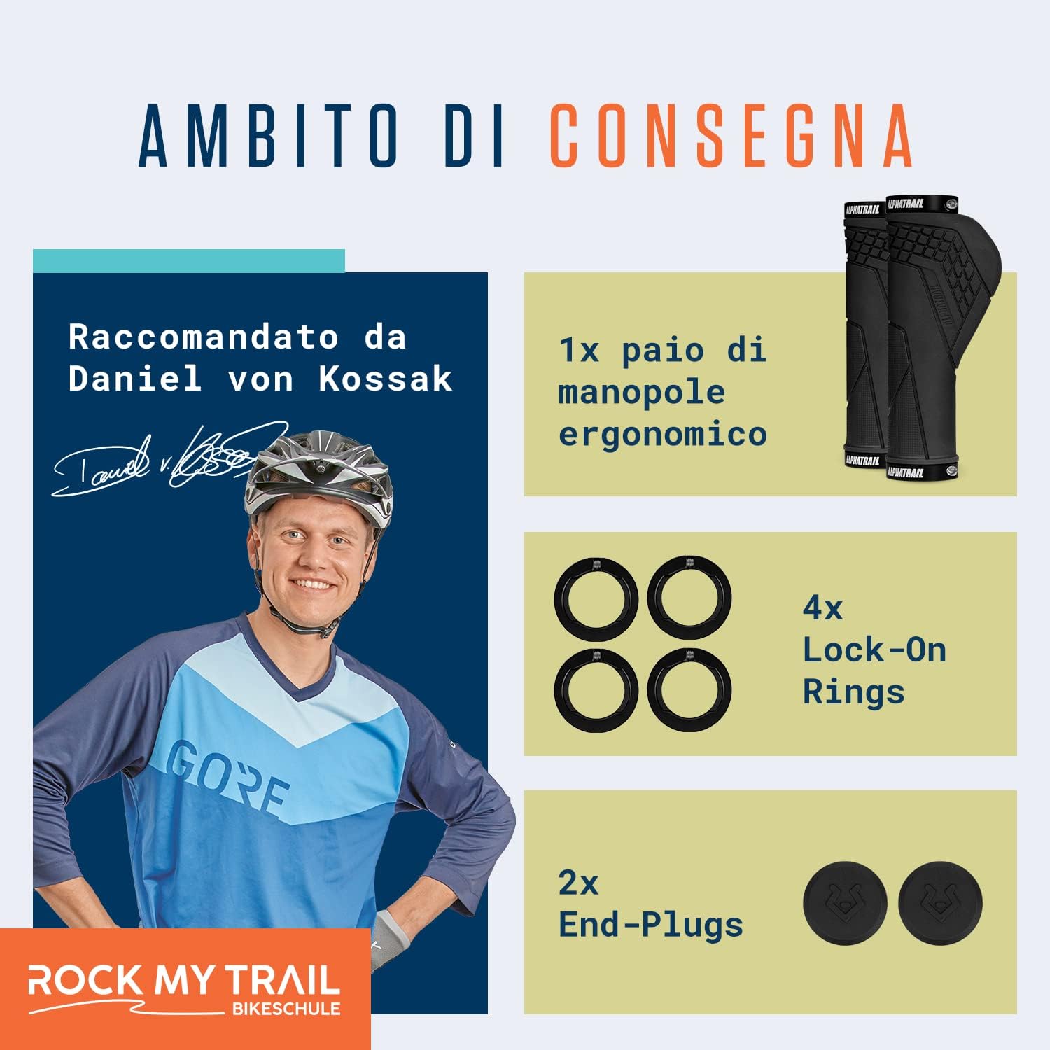 Alphatrail Manopole Bici Ergonomica David I Forte fissaggio delle impugnature al manubrio Ø 22mm I Resistenti e mescola gomma ecologica - immagine 6