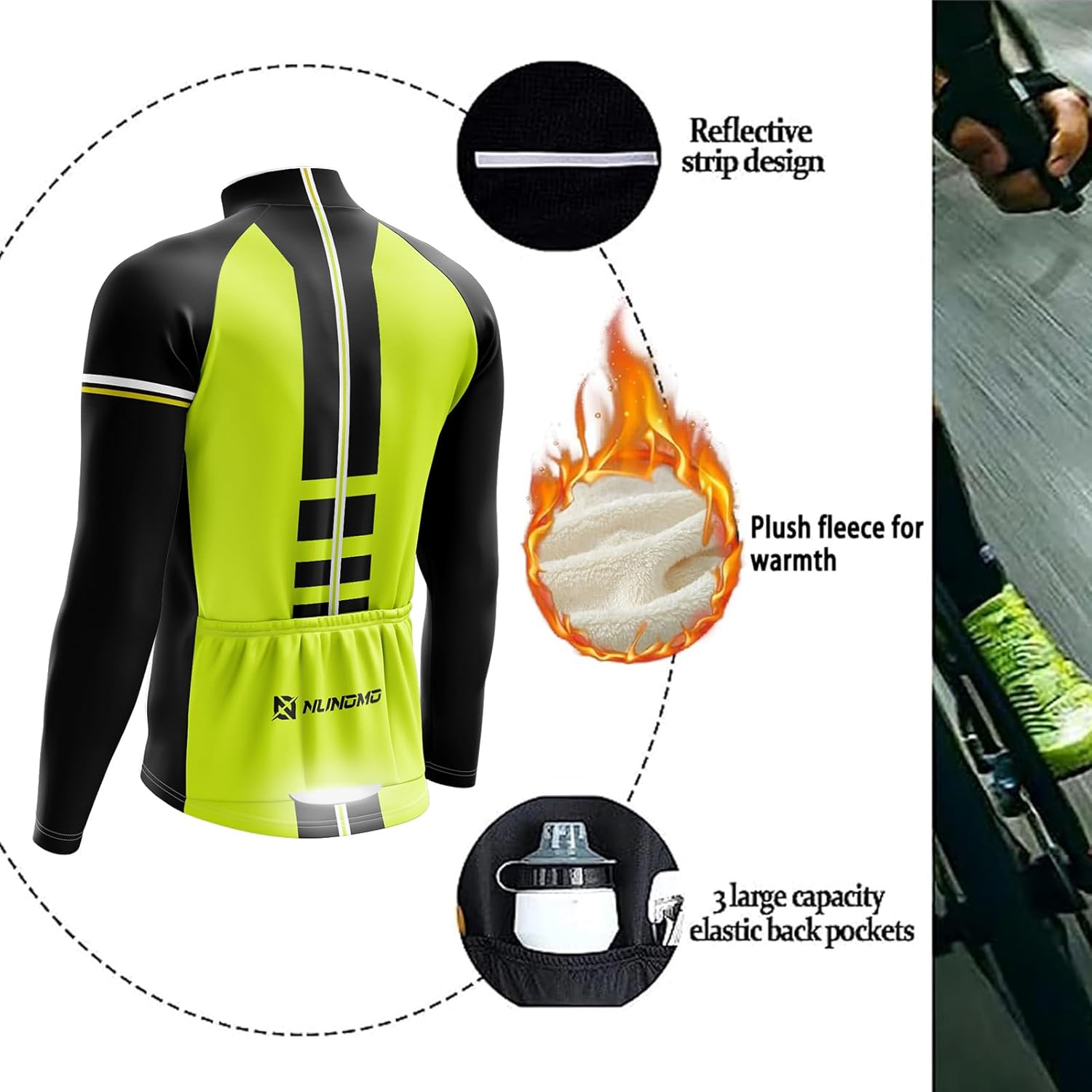 NUNOMO Abbigliamento Completo Ciclismo Uomo Tuta Bici da Corsa Invernale Maglia MTB Manica Lunga + Salopette Imbottiti con Gel 9D MTBGel Caldo e Antivento - immagine 2
