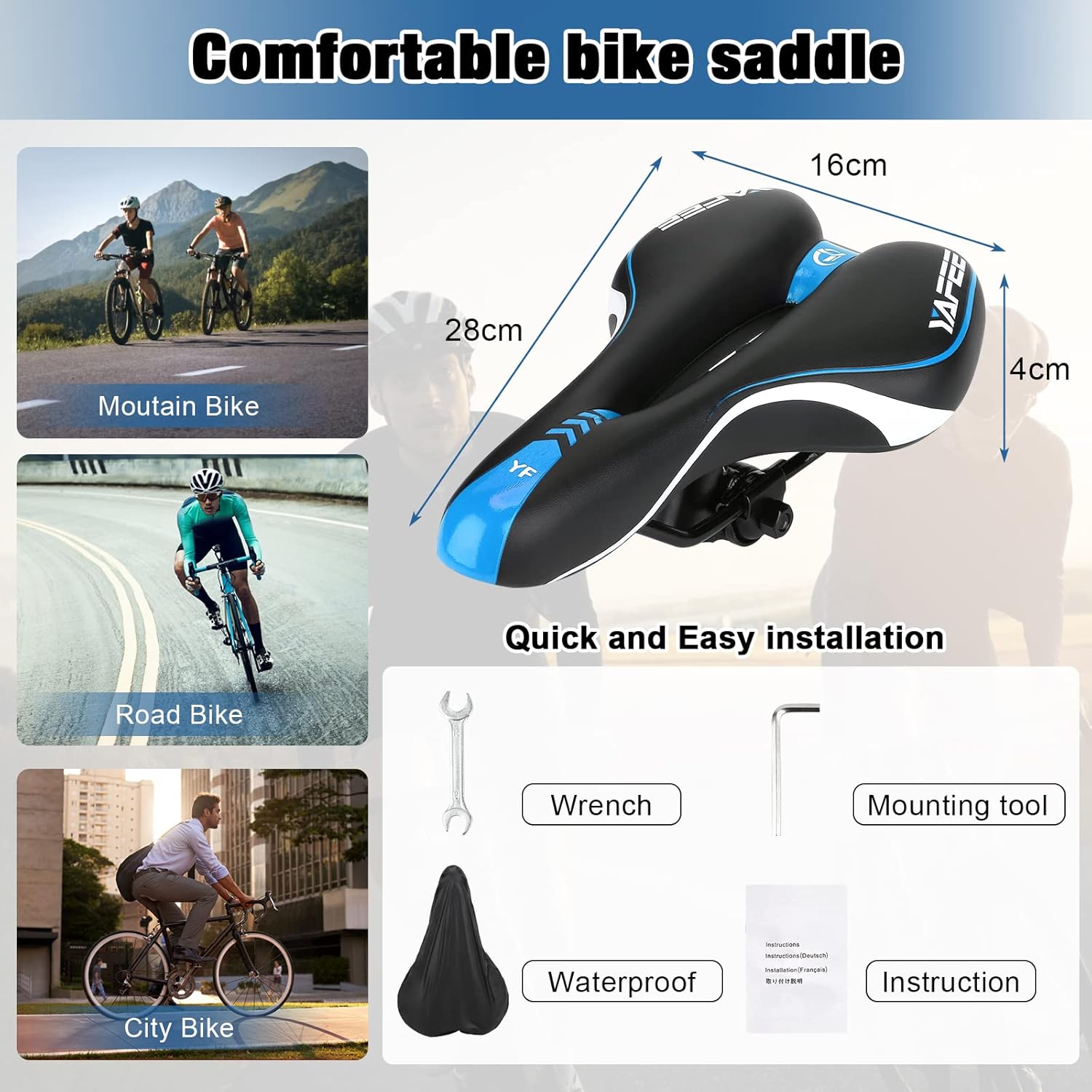 ENJOHOS Sella Mtb, Sella Mtb Antiprostata, Impermeabile Sella Bici, Sella Mtb Antiprostata, Sella Mtb comoda, Sella Bici da Corsa per Mountain Bike, Bici Pieghevole, Bici da Strada - immagine 4