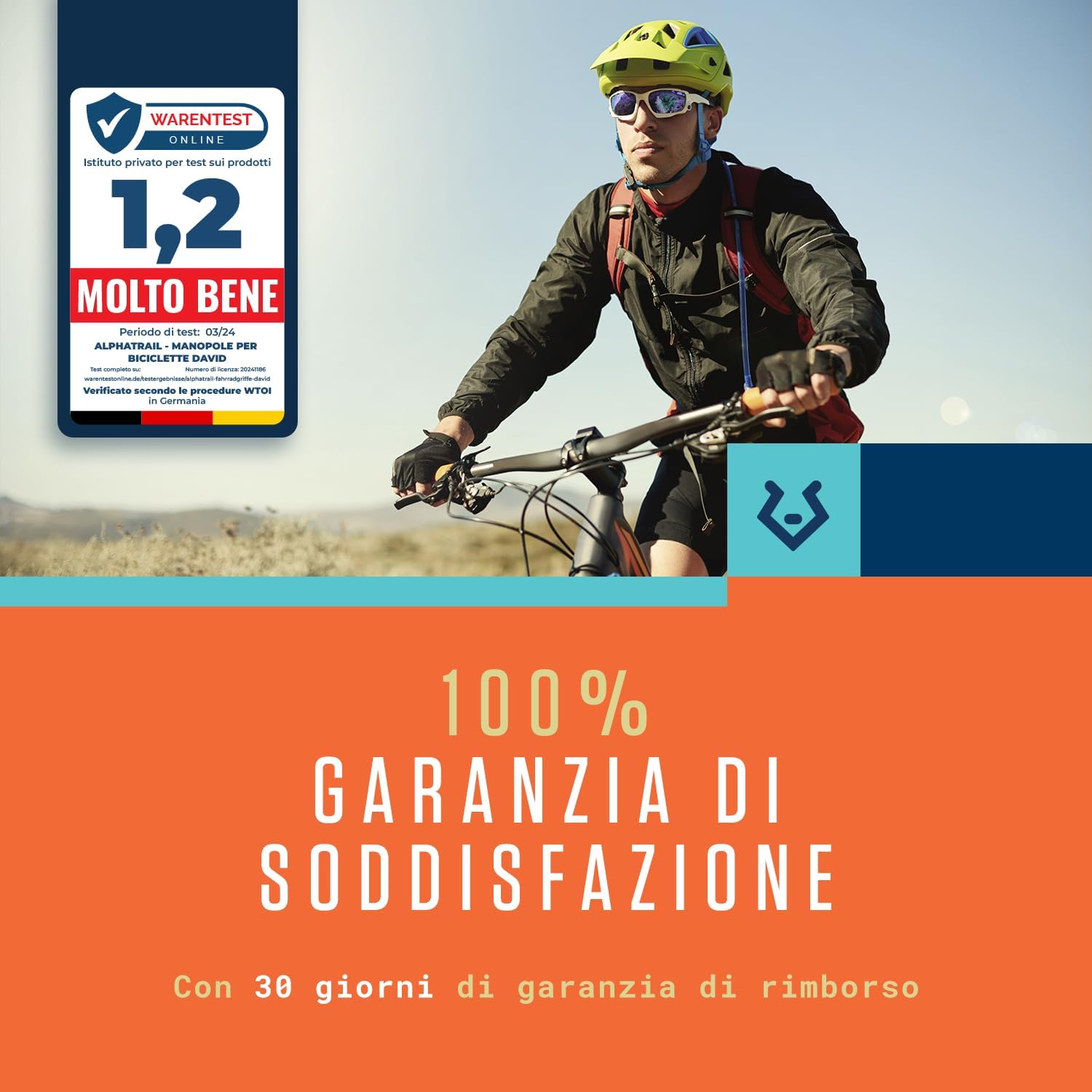 Alphatrail Manopole Bici Ergonomica David I Forte fissaggio delle impugnature al manubrio Ø 22mm I Resistenti e mescola gomma ecologica - immagine 7