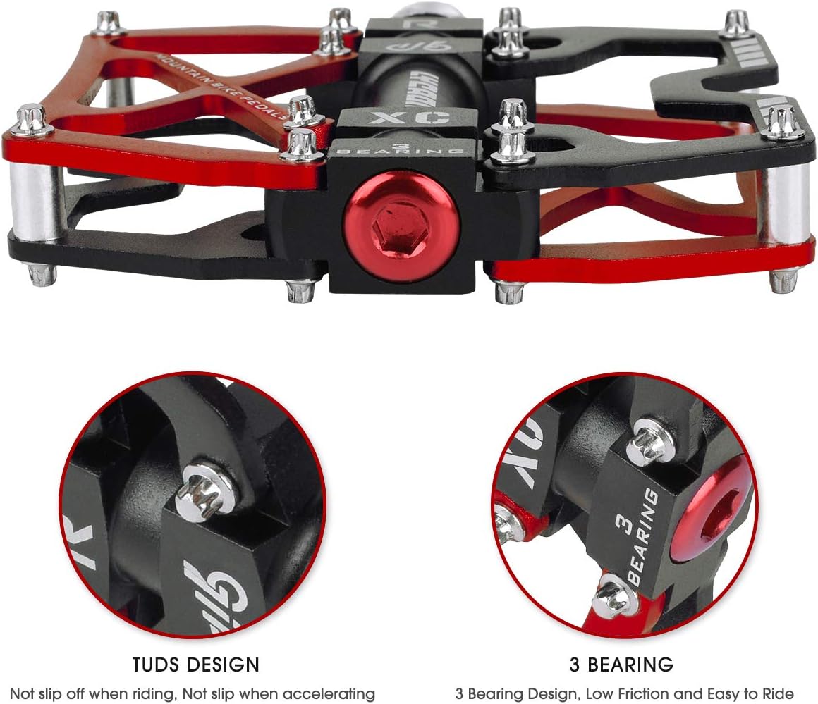 LYCAON Pedali per Bicicletta, Pedale per Bici Antiscivolo in Lega di Alluminio CNC, 3 Pedali Cuscinetti per BMX MTB 9/16 Pollici - immagine 2