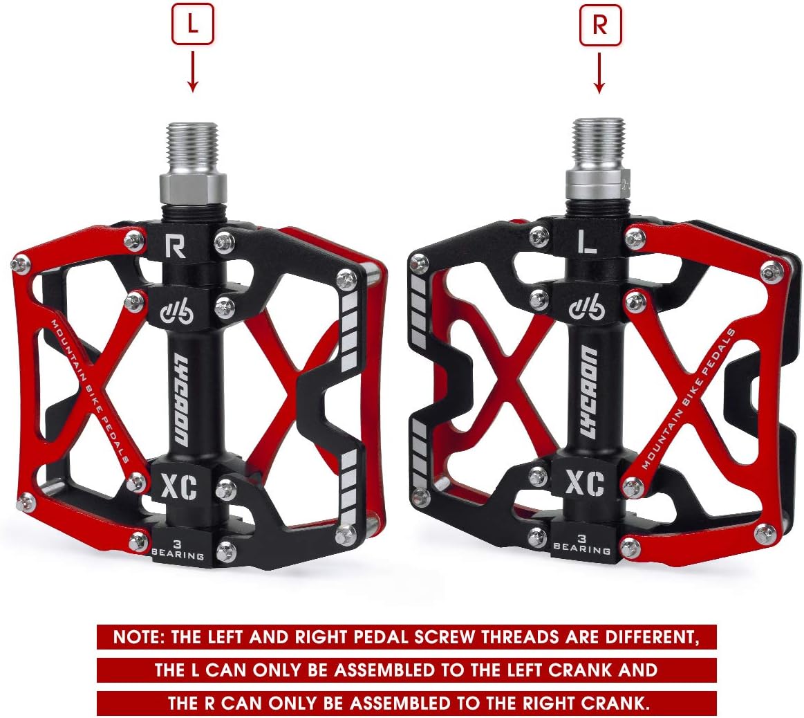 LYCAON Pedali per Bicicletta, Pedale per Bici Antiscivolo in Lega di Alluminio CNC, 3 Pedali Cuscinetti per BMX MTB 9/16 Pollici - immagine 5