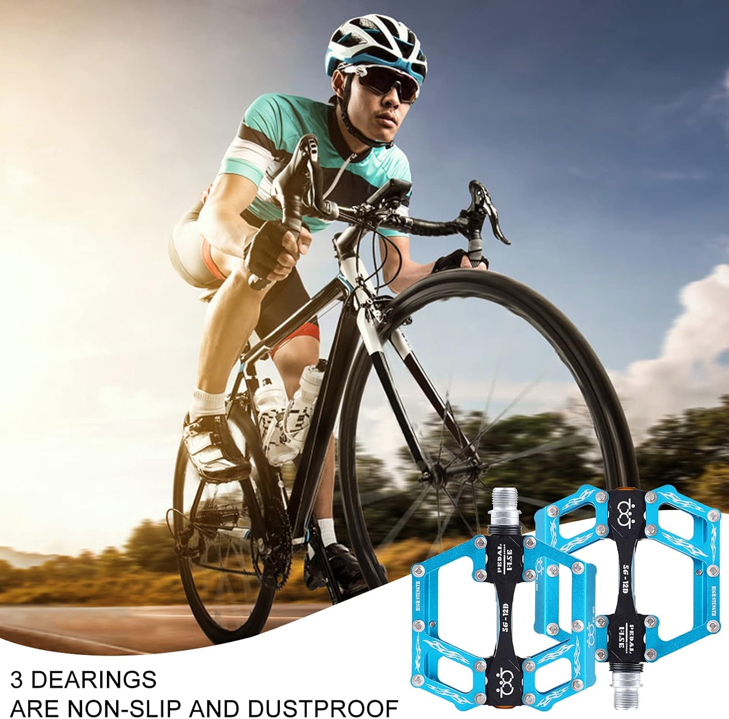 Pedali della Bicicletta Pedale della Bici in Alluminio Ciclismo/Strada Mountain MTB/BMX Pedale della Bici con Pedali Super Bearing Platone Stabile con Pedale Antiscivolo per 9/16 - immagine 3