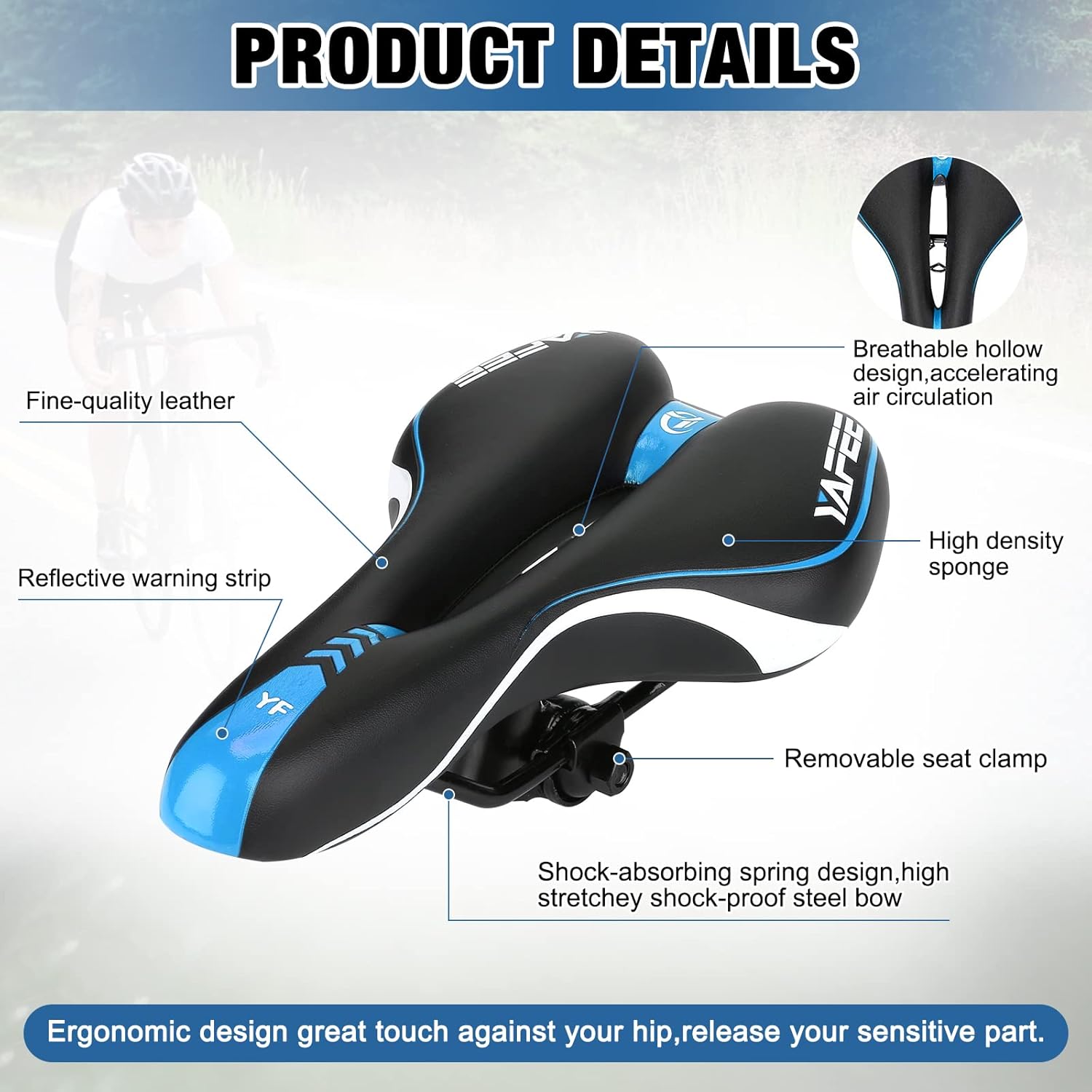 ENJOHOS Sella Mtb, Sella Mtb Antiprostata, Impermeabile Sella Bici, Sella Mtb Antiprostata, Sella Mtb comoda, Sella Bici da Corsa per Mountain Bike, Bici Pieghevole, Bici da Strada - immagine 2