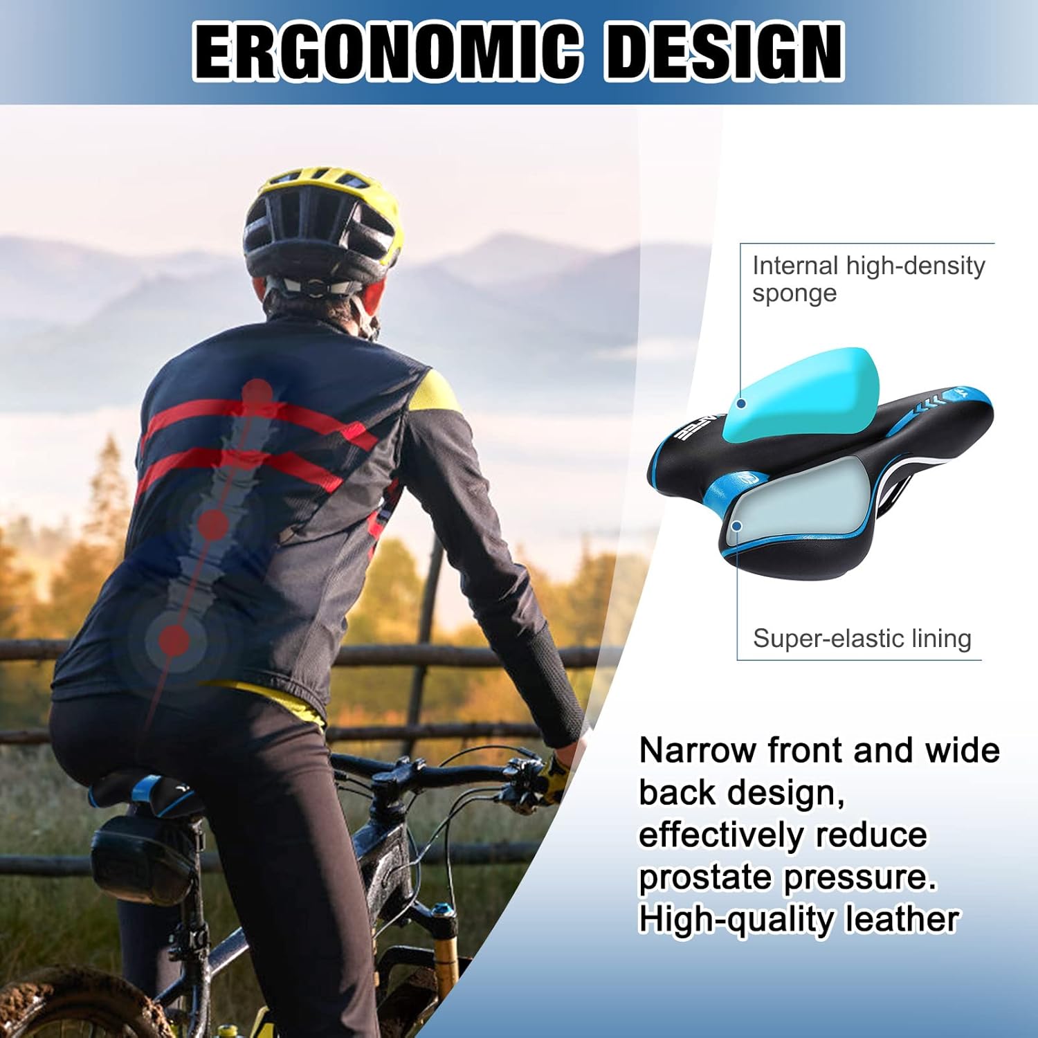 ENJOHOS Sella Mtb, Sella Mtb Antiprostata, Impermeabile Sella Bici, Sella Mtb Antiprostata, Sella Mtb comoda, Sella Bici da Corsa per Mountain Bike, Bici Pieghevole, Bici da Strada - immagine 3