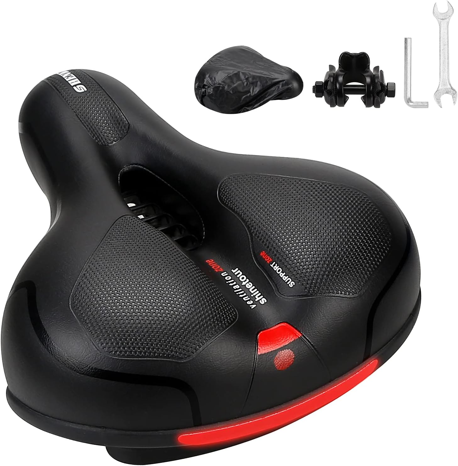 Sella della Bicicletta, Sedile per Bici Ergonomico Hollow Ampia Sedile da Ciclismo Confortevole con Sostituzione di Nastro Riflettente per MTB, Esercizio e Bici da Strada