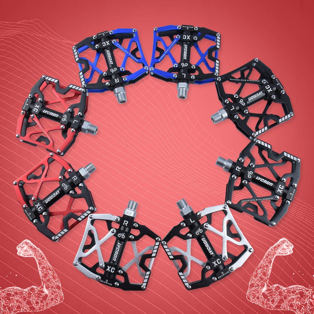 LYCAON Pedali per Bicicletta, Pedale per Bici Antiscivolo in Lega di Alluminio CNC, 3 Pedali Cuscinetti per BMX MTB 9/16 Pollici - immagine 7