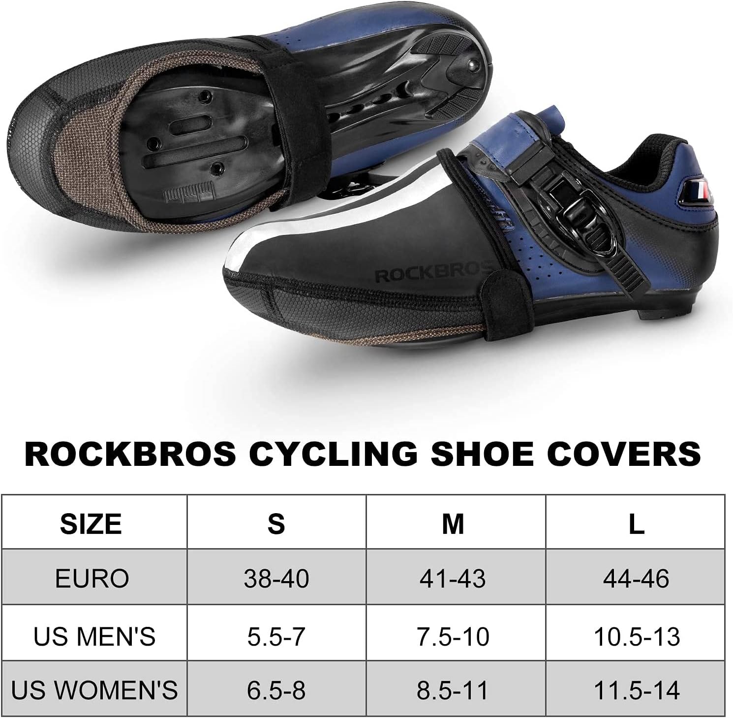 ROCKBROS Copriscarpe Ciclismo Invernale Caldo, Copripunta Antivento Termici Impermeabili per Bici MTB, Strisce Riflettenti, Anti-Fango, Universale Uomo Donna, 3 Taglie S 39-40 M 41-43 L 44-46 - immagine 7