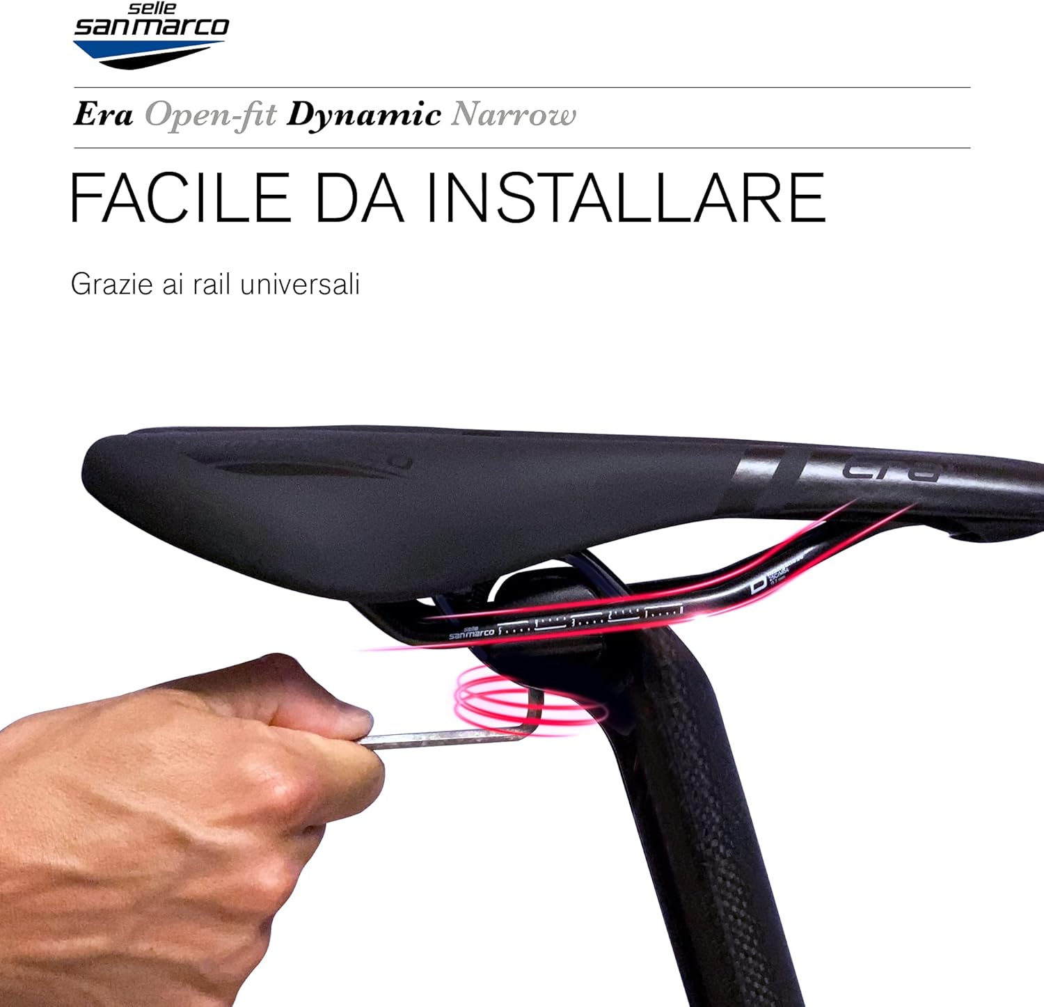 Selle San Marco ERA Dynamic - Sella per Bicicletta Confortevole e Ergonomica, con Forma Piatta e Rail in Lega di Acciao - immagine 6