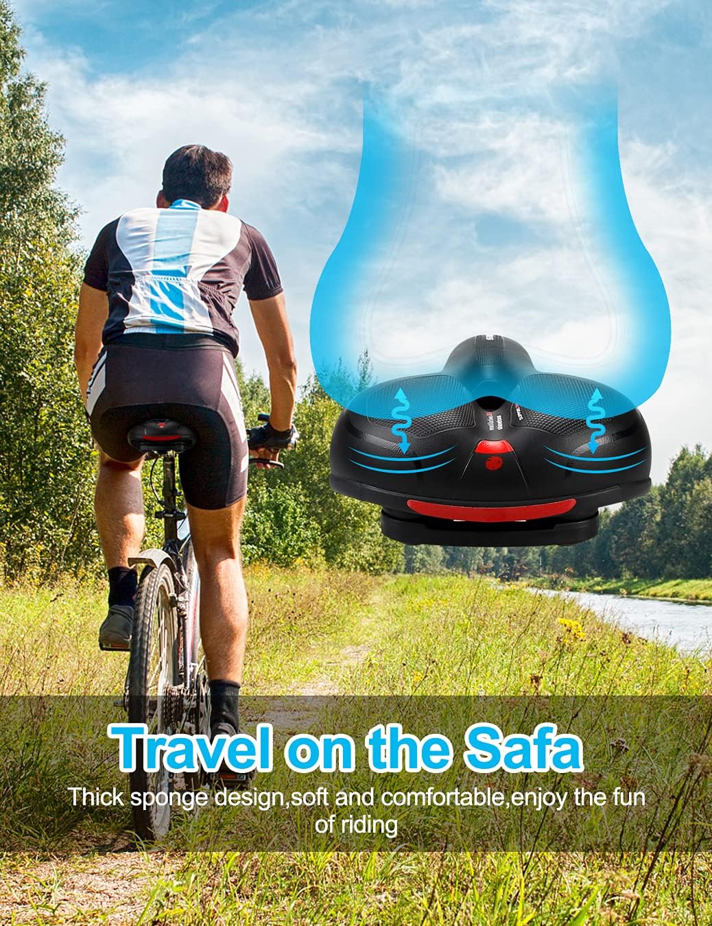 Sella della Bicicletta, Sedile per Bici Ergonomico Hollow Ampia Sedile da Ciclismo Confortevole con Sostituzione di Nastro Riflettente per MTB, Esercizio e Bici da Strada - immagine 2