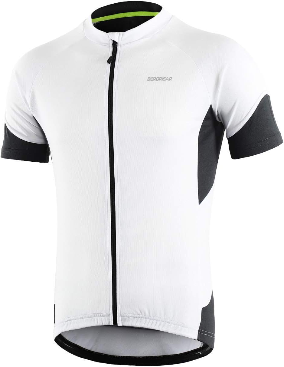 BERGRISAR Maglia Ciclismo Uomo, Maglietta da Ciclismo Maniche Corte da Uomo Maglia MTB Tasche con Cerniera