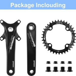 Guarnitura Quadrata da 170 mm per Mountain Bike con Corona da 104 BCD 32/34/36/38T, Guarnitura MTB in Lega di Alluminio Stretta e Larga, Bullone per Corona Rotonda CNC