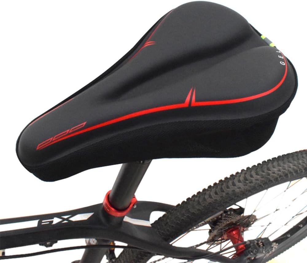 Cuscino per sella bici in gel extra morbido per uomo e donna, con protezione impermeabile contro la pioggia, antiscivolo, per mountain bike, bici da strada, ciclismo in interni ed esterni - immagine 3