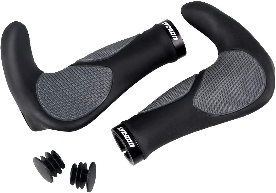 LYCAON Biciclette Impugnature (Color-Blocking) Anti-Slip Bikes Bici Manubrio Impugnature per manubri MTB/BMX/Mountain/Downhill/Foldable/Urban Bicycles/Scooter (Nero, Ergonomiche) - immagine 6