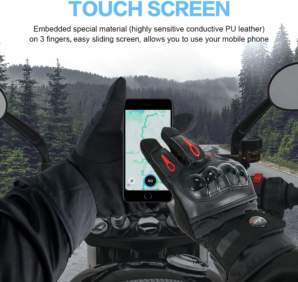 2KP CE Guanti da Moto per Uomo Donna, Guanti da Moto Invernali, Guanti da Moto Antivento Impermeabili Guanti Termici Touch Screen per Motocross Racing BMX MTB Ciclismo (XXL) - immagine 4