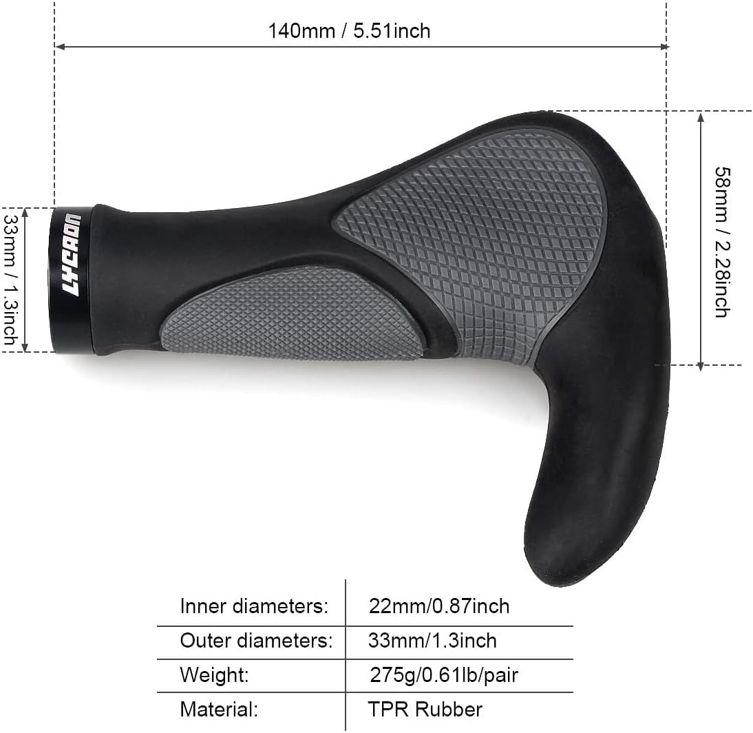 LYCAON Biciclette Impugnature (Color-Blocking) Anti-Slip Bikes Bici Manubrio Impugnature per manubri MTB/BMX/Mountain/Downhill/Foldable/Urban Bicycles/Scooter (Nero, Ergonomiche) - immagine 4