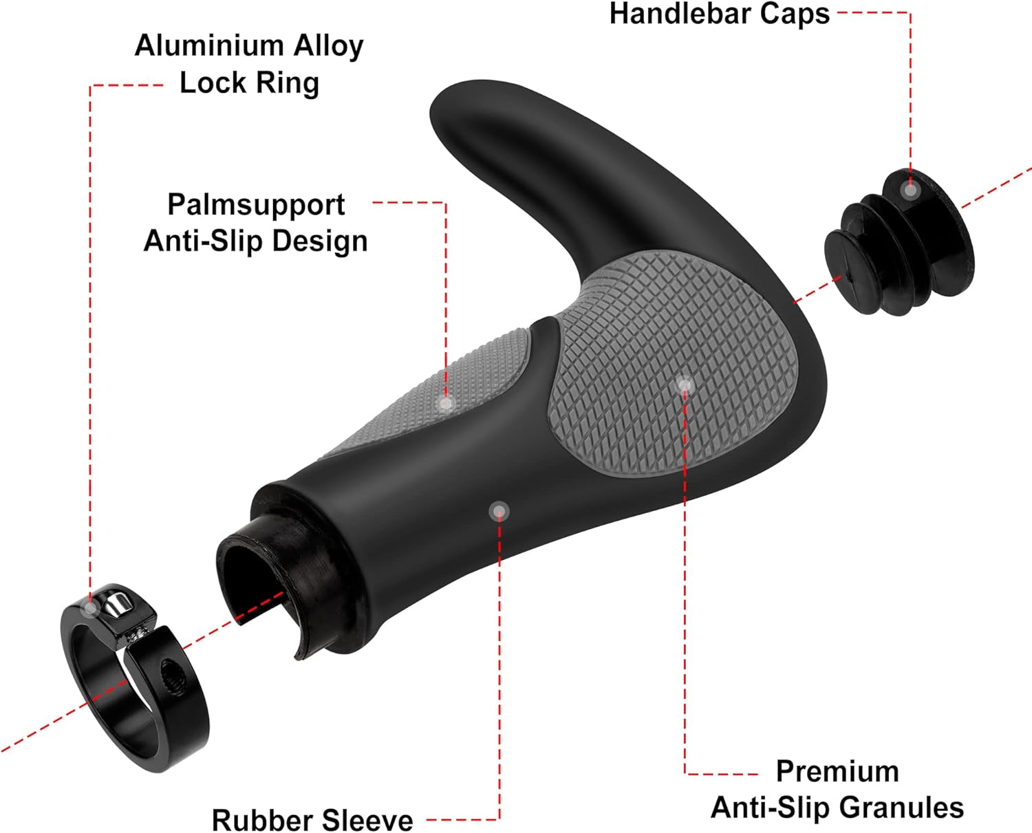Impugnature per Biciclette, Manubrio Bici Antiscivolo, Manopole MTB Ergonomiche 22.2mm in Gomma, Doppio Serratura in Alluminio Universale per Bici da Strada, Mountain Bike, MTB, BMX, Scooter - immagine 6
