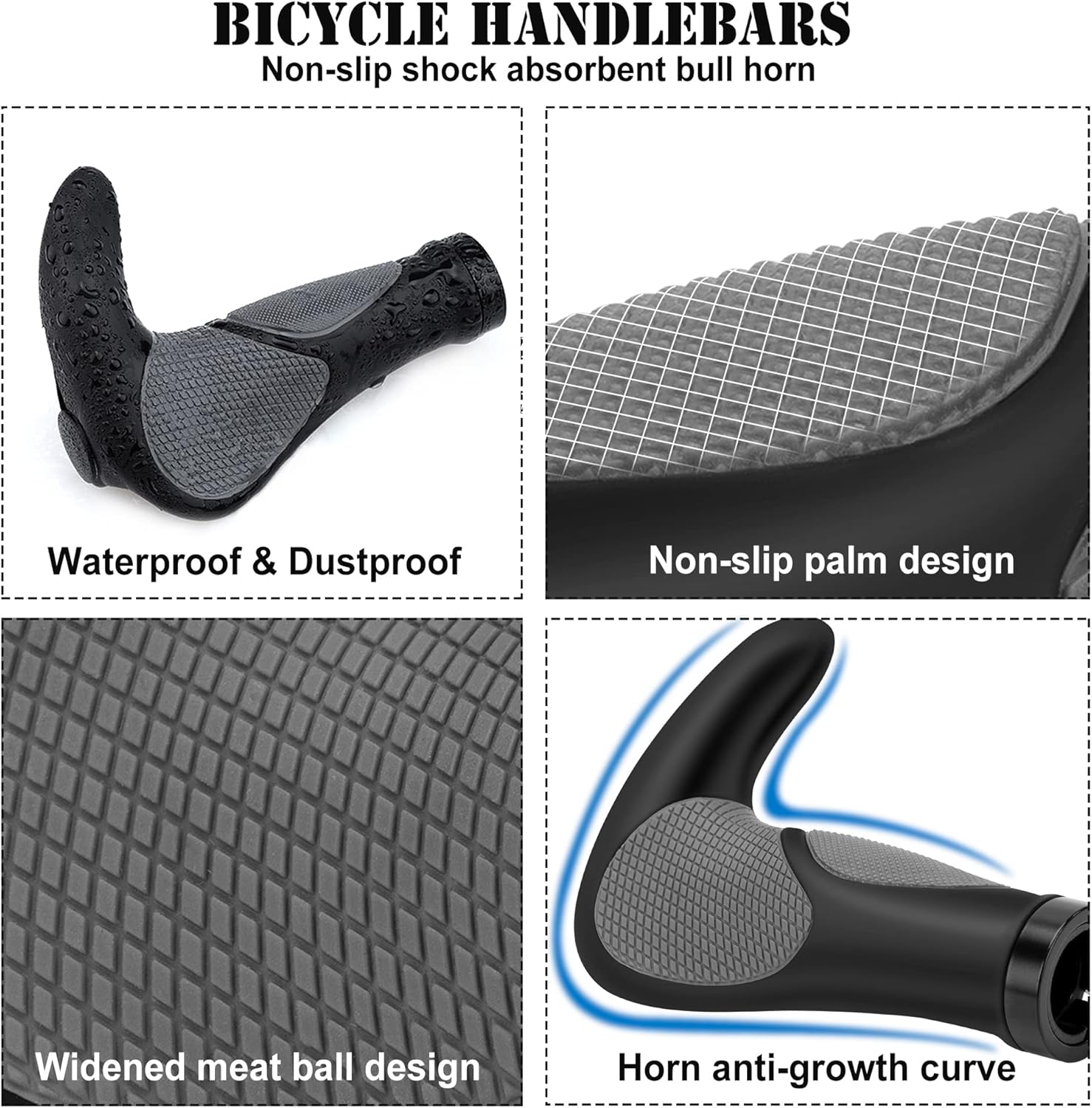 Impugnature per Biciclette, Manubrio Bici Antiscivolo, Manopole MTB Ergonomiche 22.2mm in Gomma, Doppio Serratura in Alluminio Universale per Bici da Strada, Mountain Bike, MTB, BMX, Scooter - immagine 4