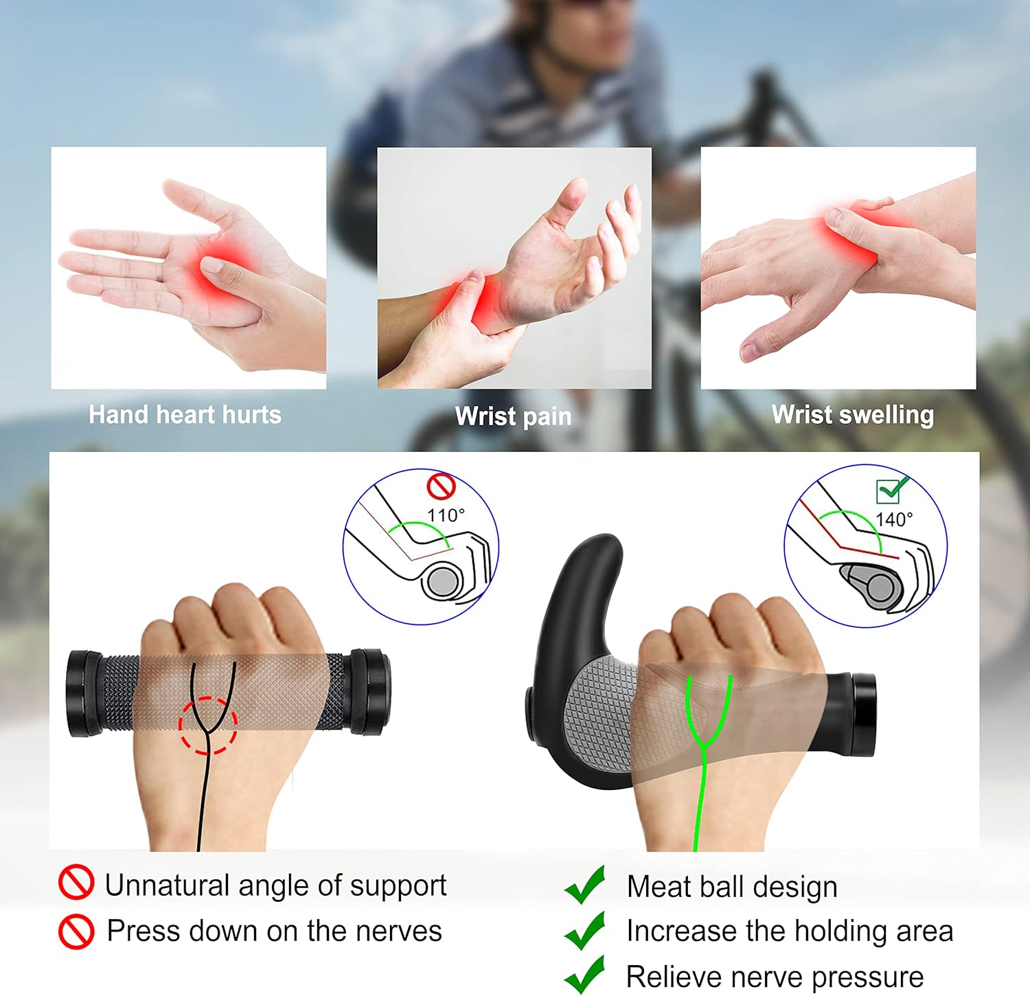 Impugnature per Biciclette, Manubrio Bici Antiscivolo, Manopole MTB Ergonomiche 22.2mm in Gomma, Doppio Serratura in Alluminio Universale per Bici da Strada, Mountain Bike, MTB, BMX, Scooter - immagine 3