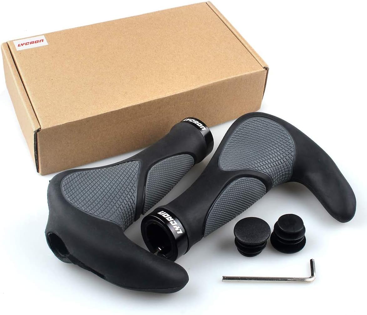 LYCAON Biciclette Impugnature (Color-Blocking) Anti-Slip Bikes Bici Manubrio Impugnature per manubri MTB/BMX/Mountain/Downhill/Foldable/Urban Bicycles/Scooter (Nero, Ergonomiche)