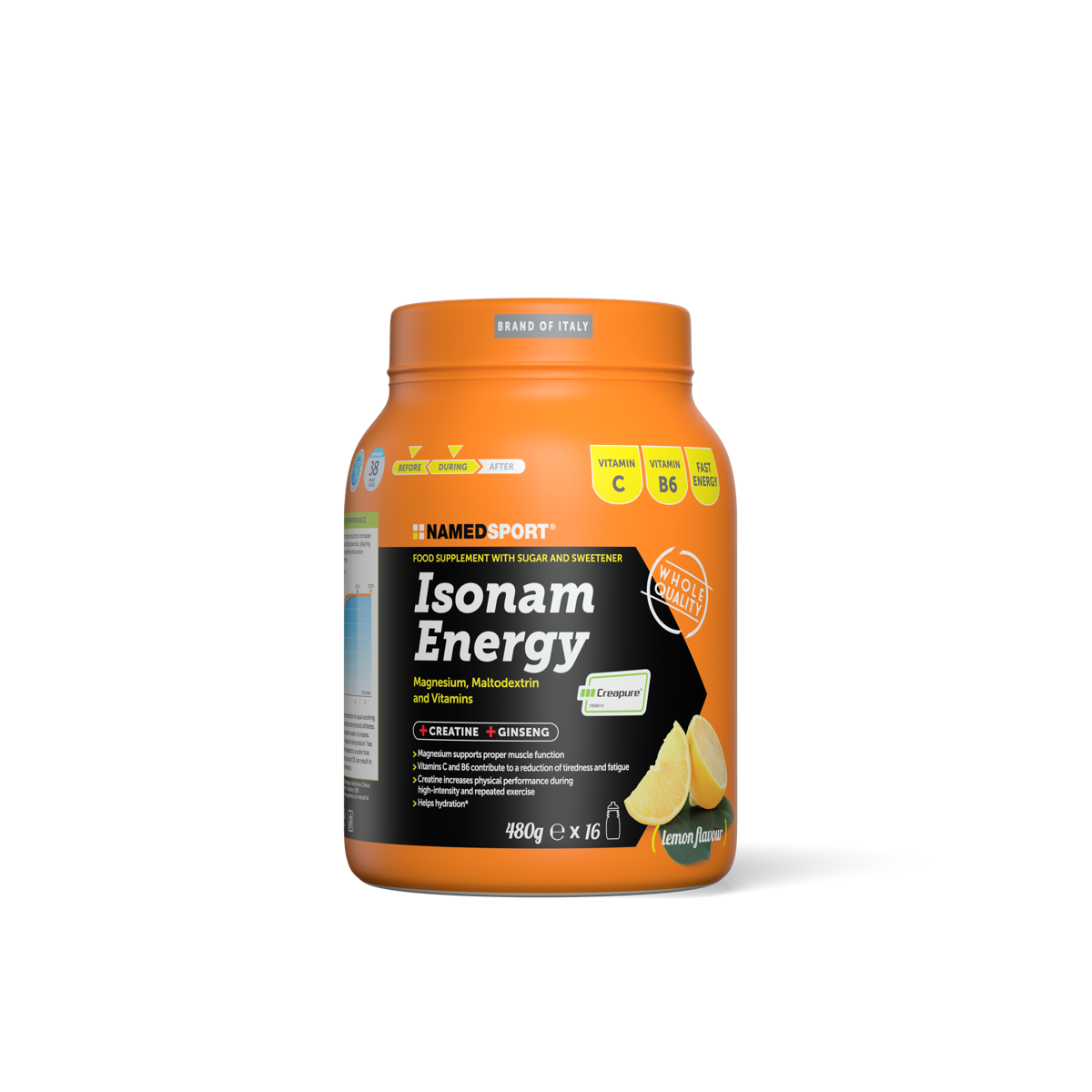A base di Sali Minerali, Vitamine, Maltodestrine, Creatina e Ginseng, è un supplement che permette la preparazione di una bevanda isotonica per un corretto reintegro energetico e salino. Al gusto Arancia o Limone ISONAM ENERGY Lemon - 480g